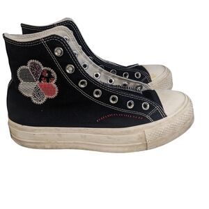 Converse Black and White Flowered High-Top Sneakers Size 8